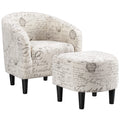 Yaheetech Modren Club Chair with Ottoman, Fabric Accent Armchair with Footstool, Upholstered Barrel Chair and Footrest for Livin