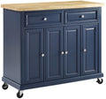 Crosley Furniture Madison Madison Rolling Kitchen Island Cart, Microwave Stand, Coffee Bar, with Shelves and Drawers, Navy