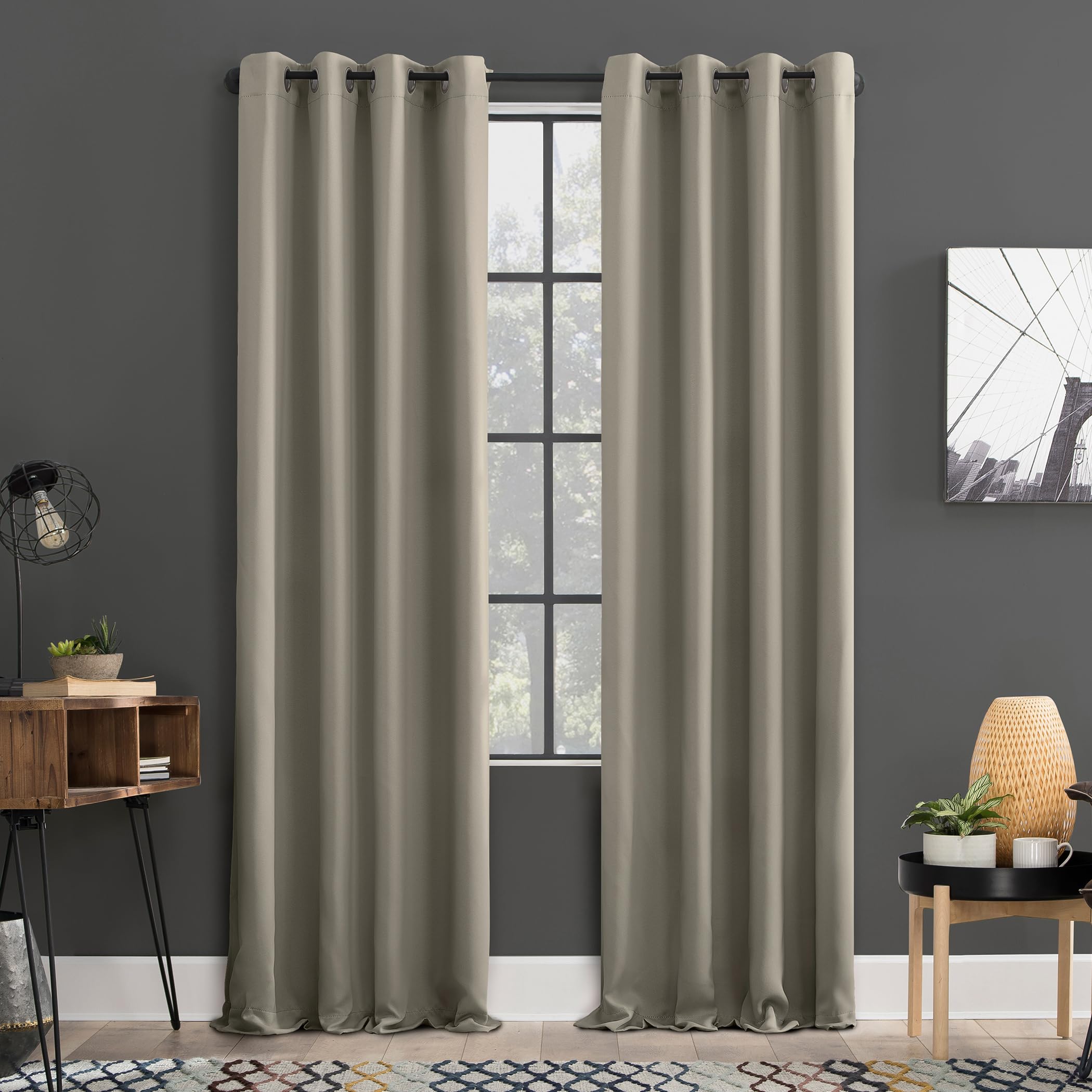 Sun Zero Soho 2-pack Blackout Energy Efficient Grommet Curtain Panel Pair, 54 x 63, Stone