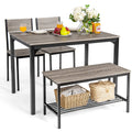 Giantex Dining Table Set for 4, Kitchen Table with Bench and Chairs, Industrial Gathering Bench Dining Set W/Metal Frame & Stora
