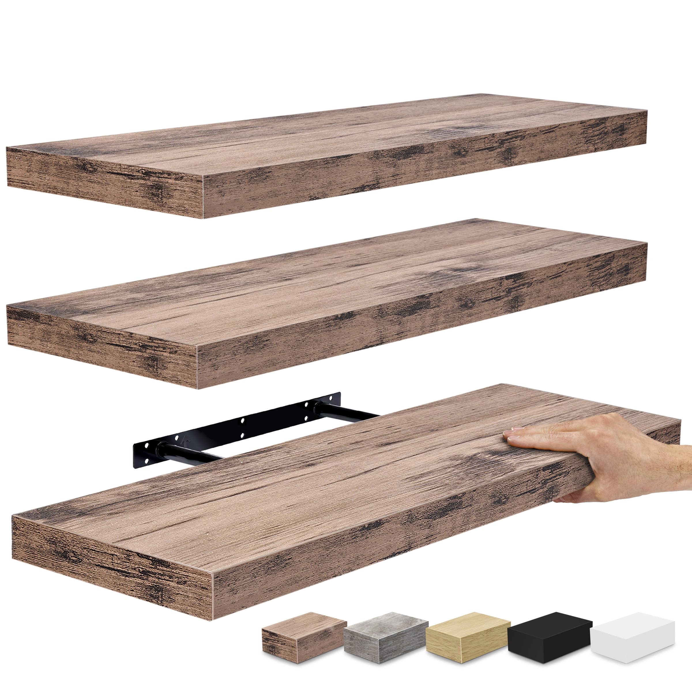 Sorbus Floating Shelves for Wall - 24 Inch Wall Shelves for Bedroom, Kitchen Decor, Bathroom Shelves - 3 MahoganyFloating Shelve