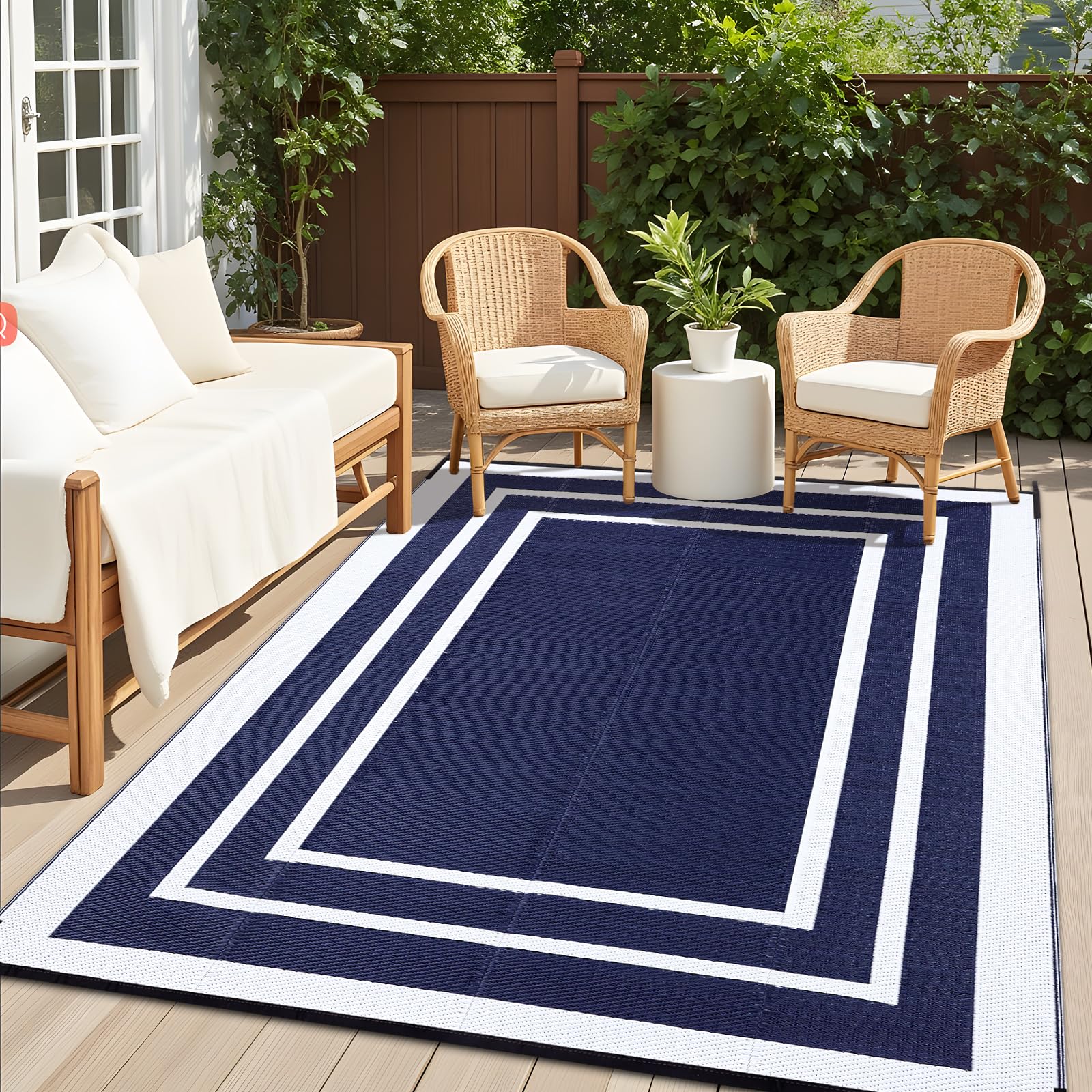 OLANLY Outdoor Rug 8x10 ft Waterproof, Reversible Outdoor Plastic Straw Rug, RV Mat, Indoor Outdoor Carpet Clearance for Patio, 