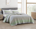 Chezmoi Collection Rene 3-Piece Boho Chic Patchwork Stripe Quilt Set - Green Gray White Plaid Candy Stripe Reversible Bedspread 
