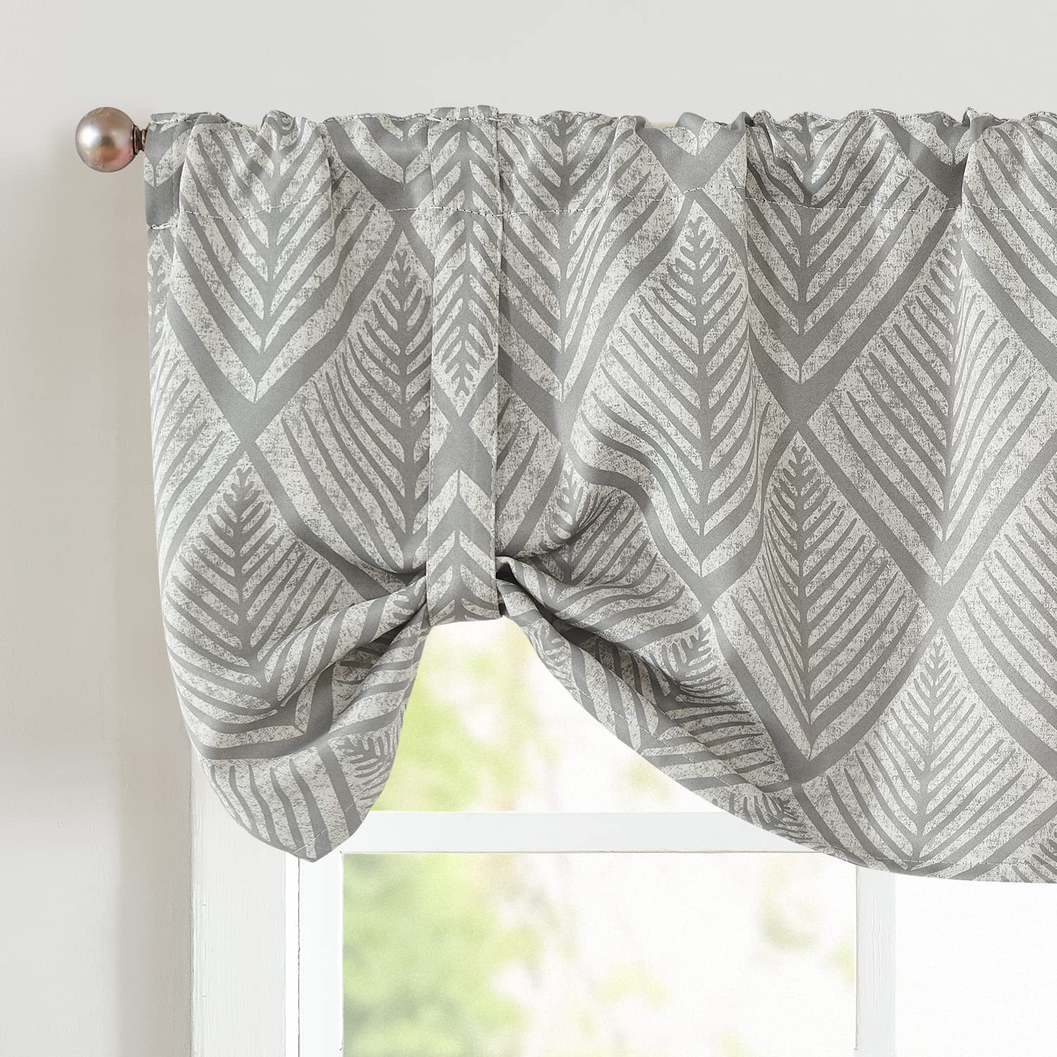 jinchan Tie Up Valance Curtain Geometric for Kitchen Living Room Ferns Leaf Print Blackout Window Valance Adjustable Thermal Ins