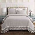 Lush Decor Ella Ruffle Lace Comforter, 3 Piece Set, King, Light Gray - Cute Comforter - King Bedding Set - Gray Bedding - Coquet
