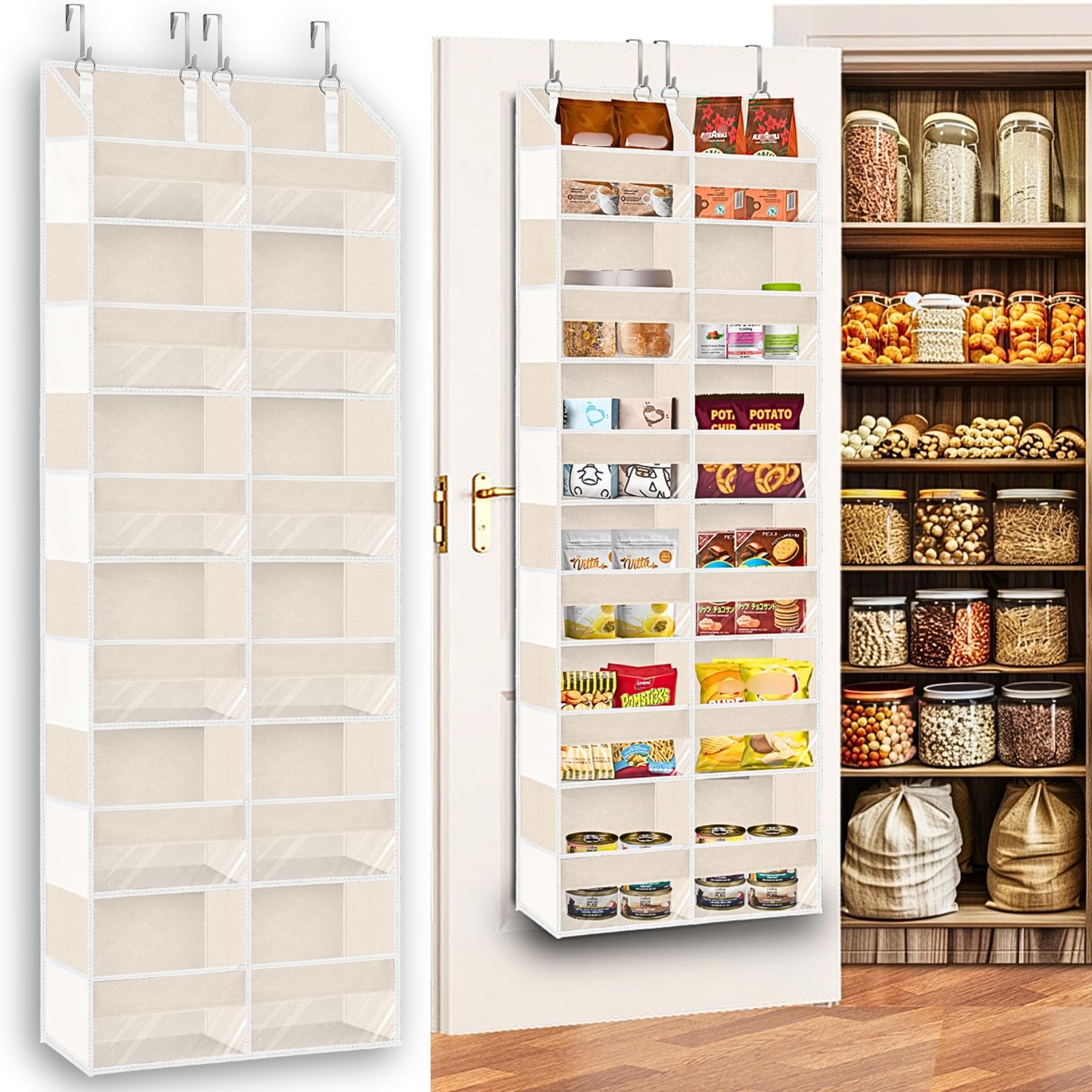 Over the Door Organizer 6 Tiers, Extra Large Behind Door Storage of 12 Compartments,80 lbs Weight Capacity Hanging Storage Organ