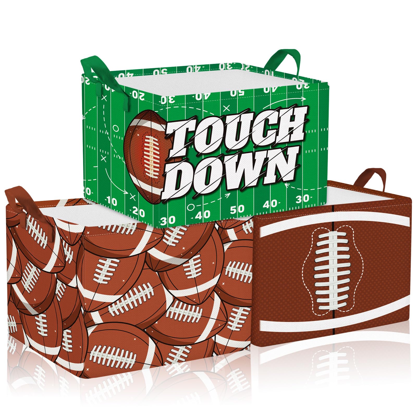 Yungyan 3 Pcs Football Storage Basket for Gifts, Sports Storage Bins with Handle Football Organizer Waterproof Collapsible Canva