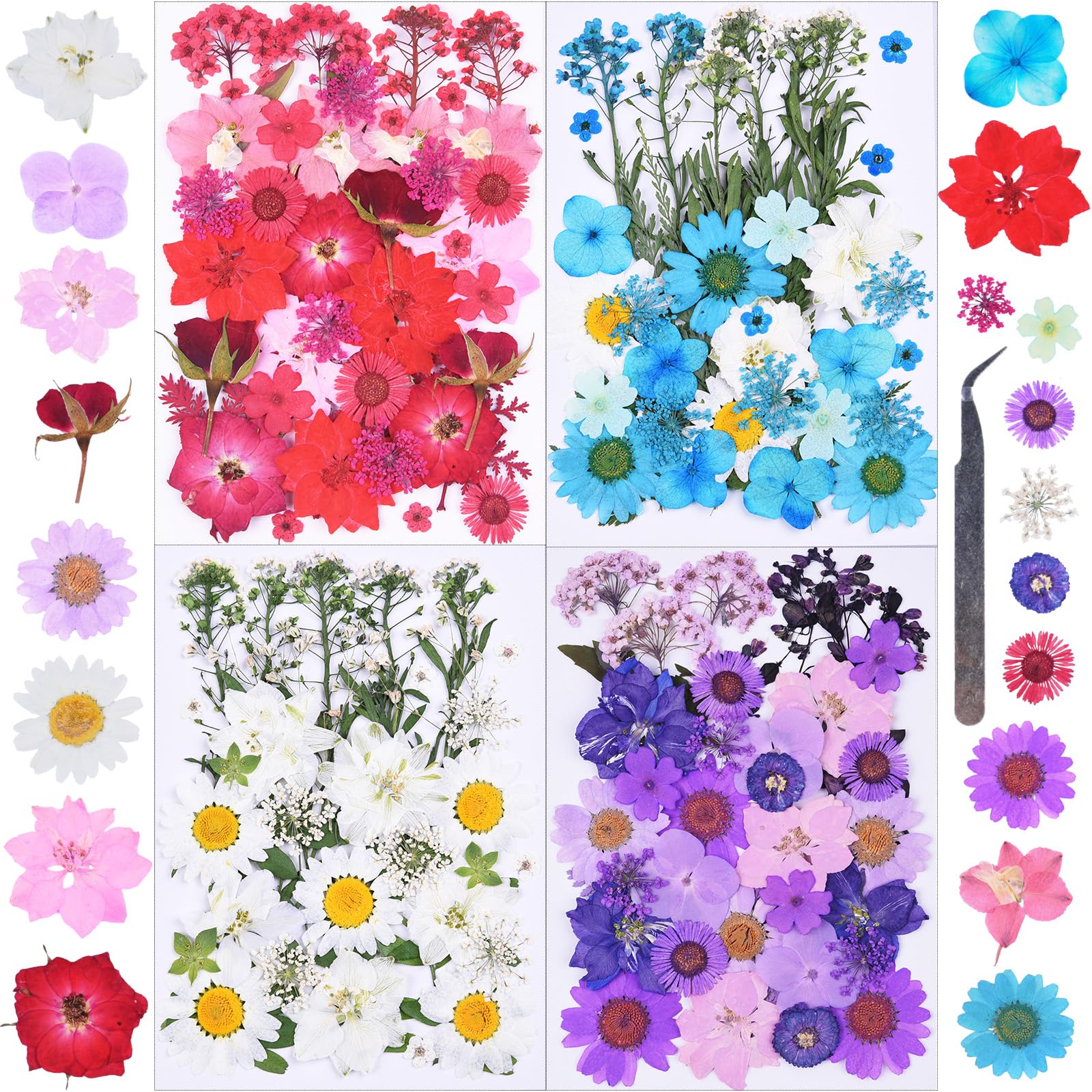 146Pcs Dried Pressed Flowers for Crafts,Xinxinran Dry Flowers Kit for Resin Molds,Epoxy Resin Accessories,Bookmark,Nails, Jewelr