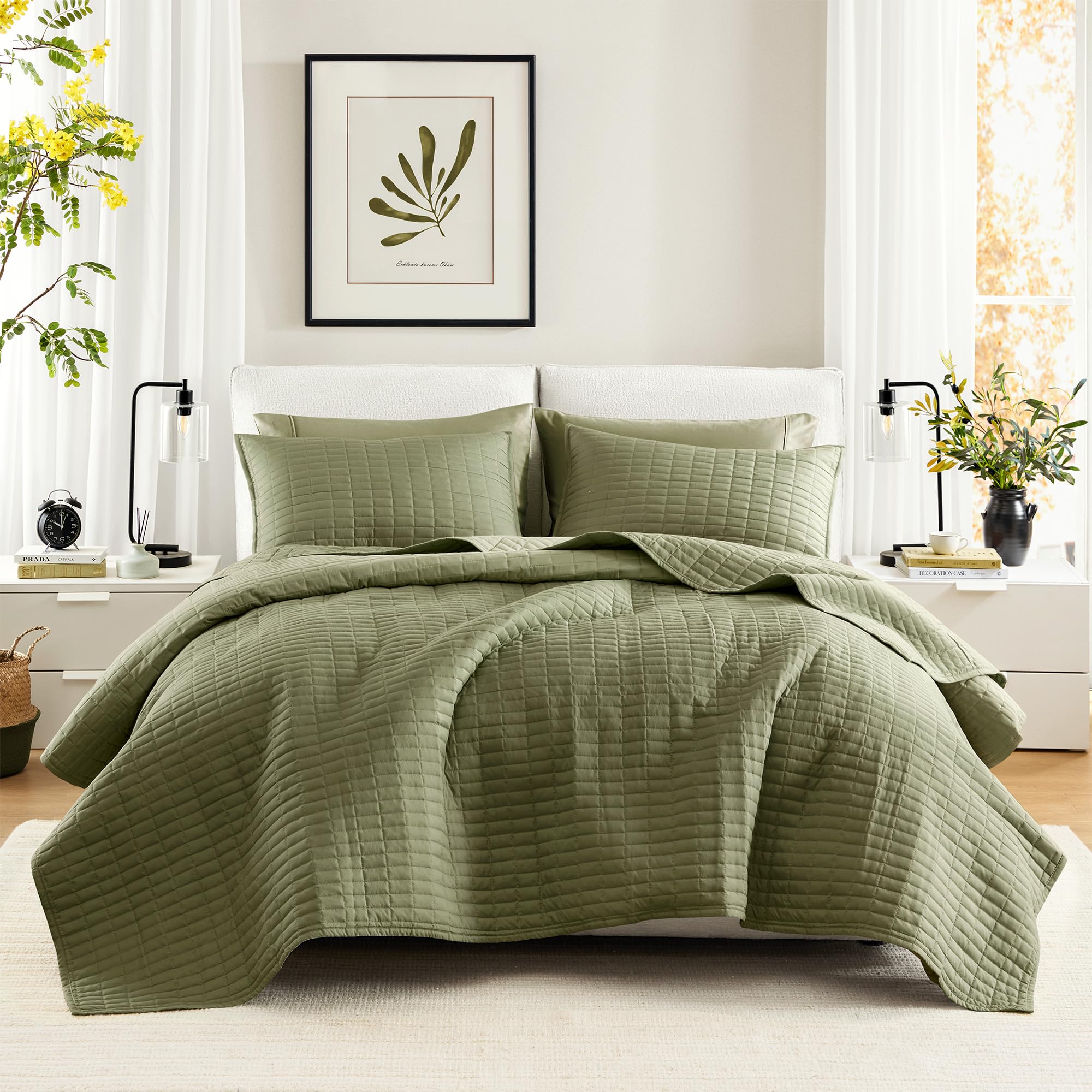 Comfort Spaces Queen Quilt Set Modern Reversible Plaid Coverlet Queen Bedding Set Cozy Quilted Winter Layer, All Season Lightwei