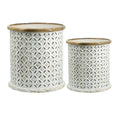 Benjara 18, 16 Inch Accent Tables, Round, Mango Wood, Floral Cut Out, White and Brown