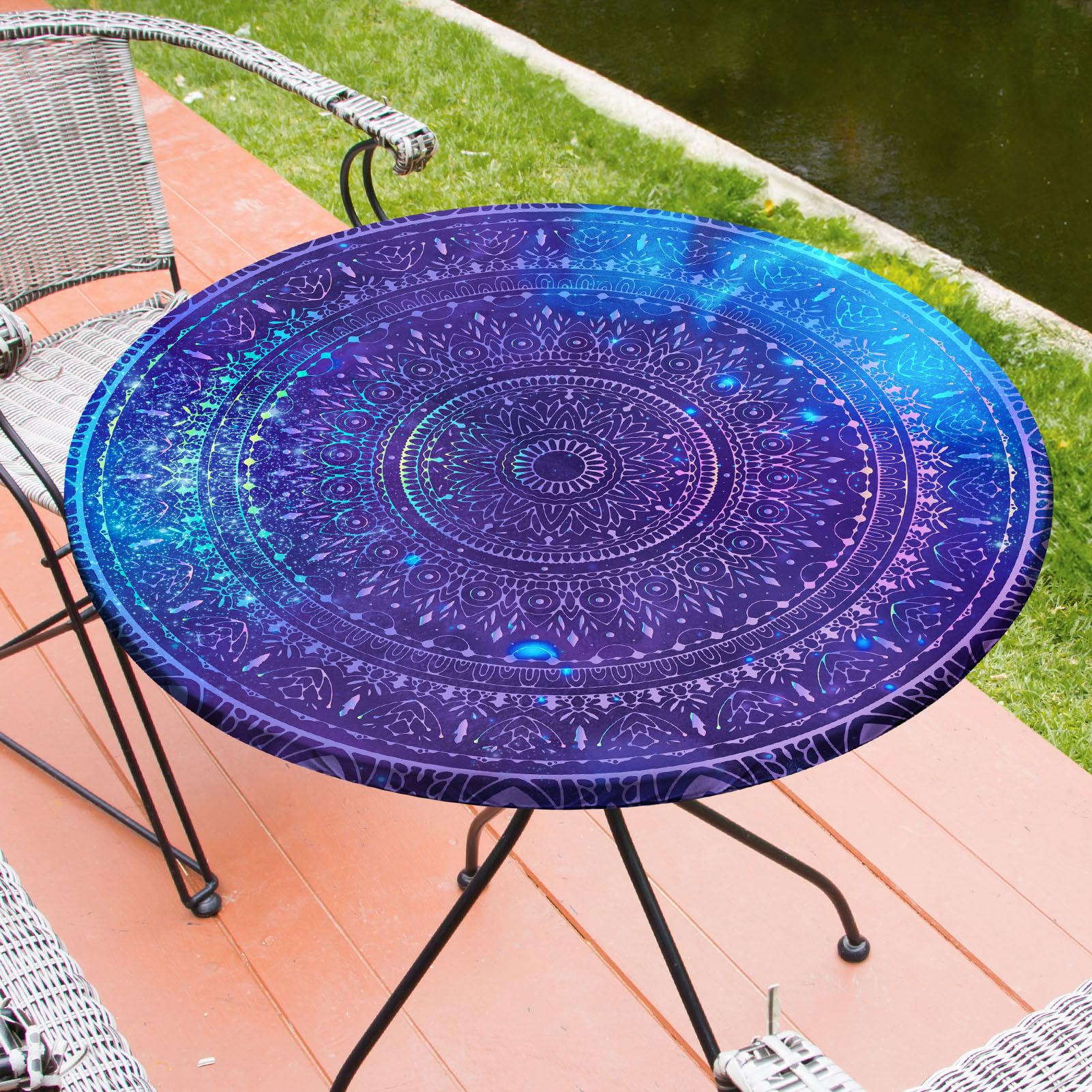 Round Tablecloth Fitted Elastic Table Cover Waterproof Table Cloth for Dinner, Party, Picnic,Camping, Round Table Cover for Indo
