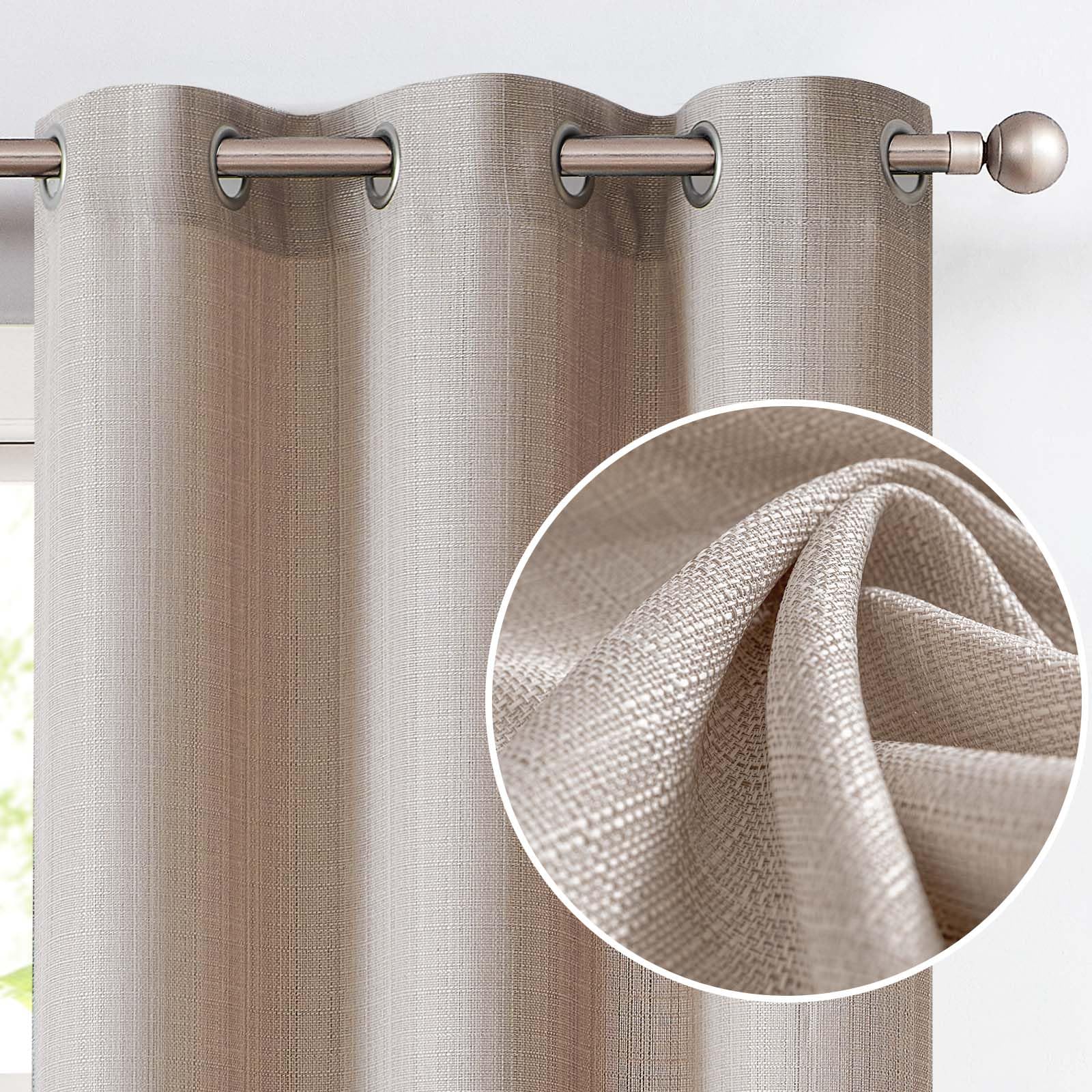 jinchan Taupe Linen Textured Curtains 96 Inch Long 2 Panels for Living Room Grommet Top Light Filtering Window Drapes for Bedroo