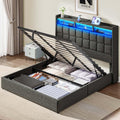 Driftalia Lift Up King Size Bed Frame with Storage, Upholstered King Bed Frame with Charging Station and LED Lights Headboard, N