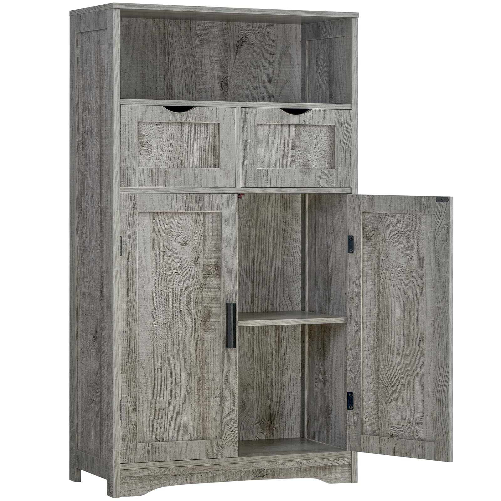 Iwell Storage Cabinet with 2 Drawers & 2 Adjustable Shelves, Kitchen Cabinet, Cupboard, for Living Room, Kitchen, Entryway, Home