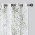 FMFUNCTEX Linen Semi Sheer Curtains for Bedroom, Sage Green White Curtains 84 Inches Long for Living Room, Grey Tree Branch Prin