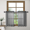 Charcoal Grey Short Curtains for Small Windows 30 Inch Length Set 2 Panel Rod Pocket Semi Sheer Kitchen Faux Linen Half Curtains
