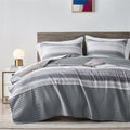 KAKIJUMN Twin Quilt Bedding Set, White and Grey Patchwork Striped Quilt Set, 2 Pieces Soft Lightweight Bedspread Coverlet Set wi