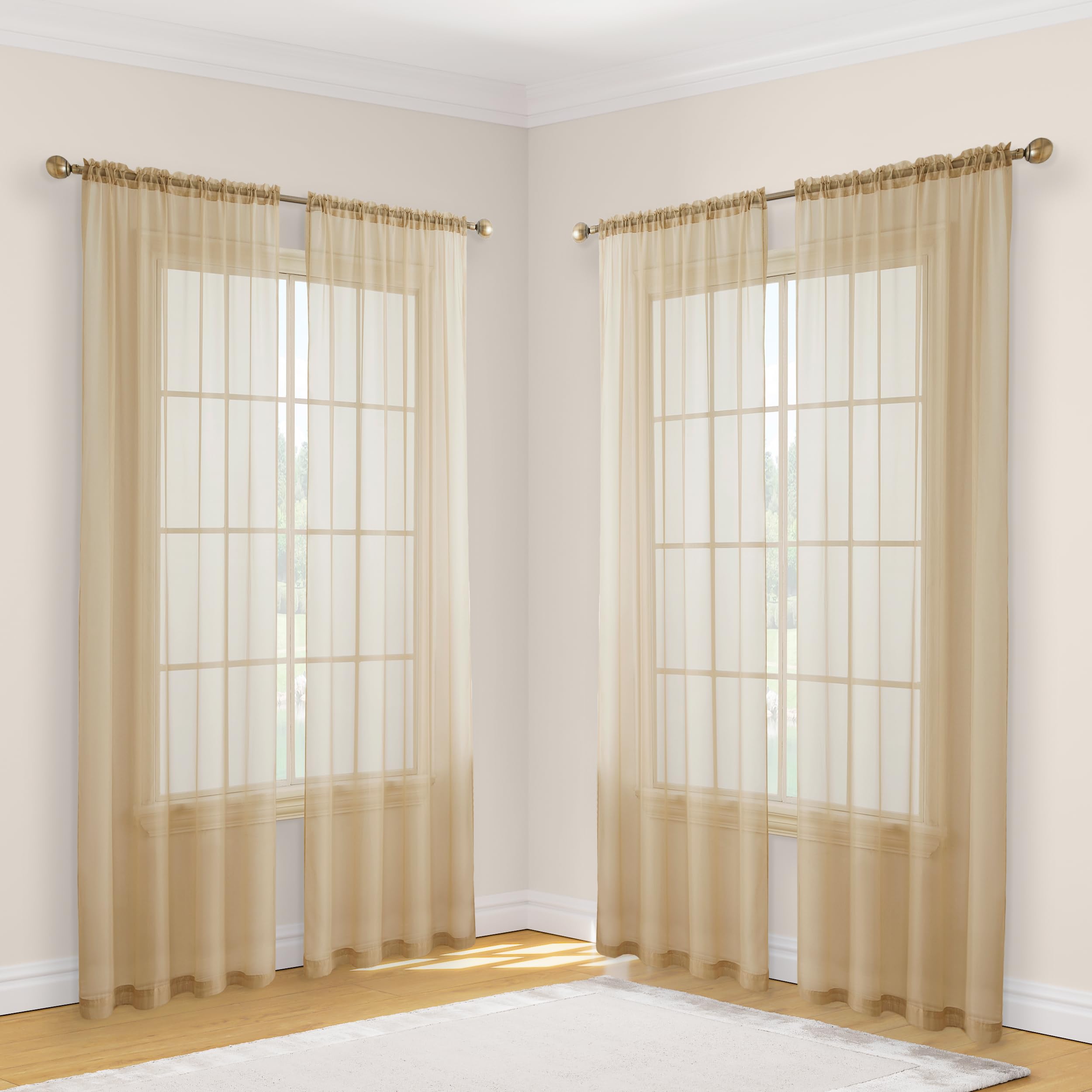 HLC.ME Antique Taupe Sheer Curtains: Sheer Voile Light Filtering Window Treatment Coverings Panels for Small Windows, Kitchen, L
