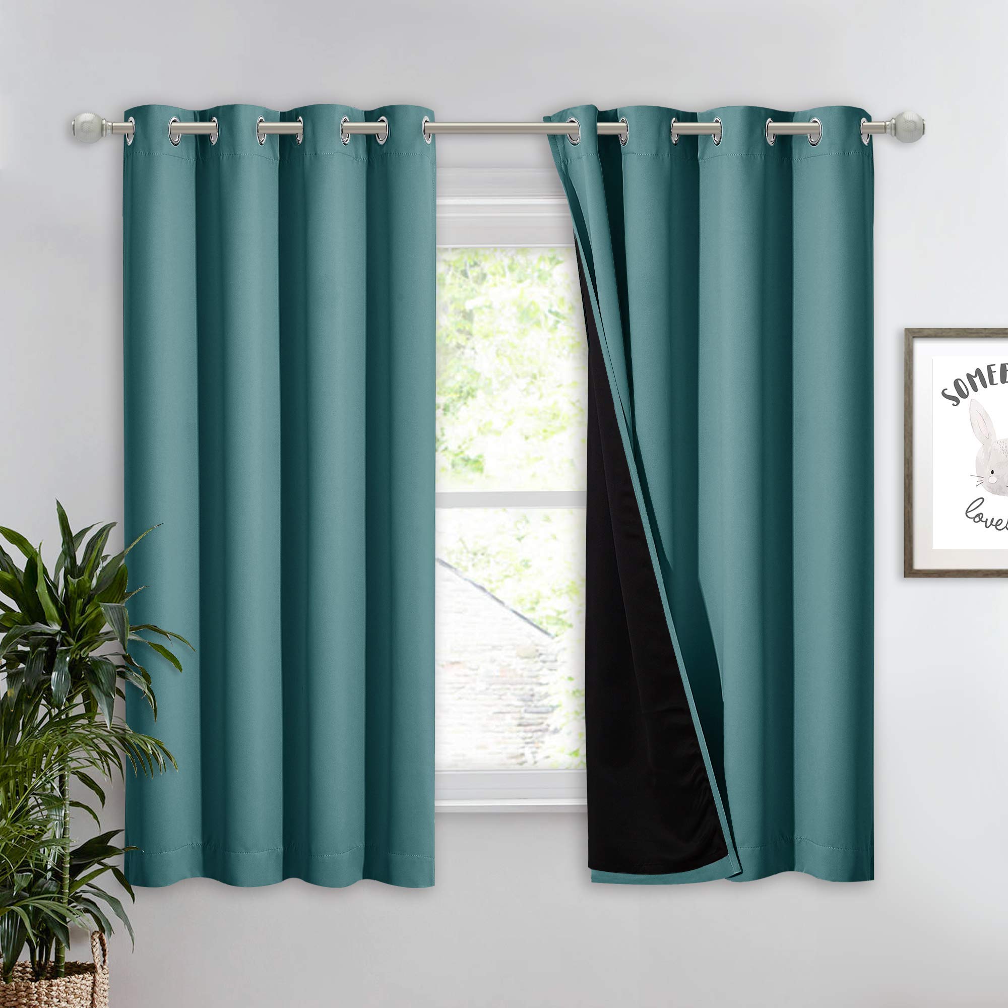 NICETOWN 100% Blackout Curtain Panel, Thermal Insulated Black Liner Curtain for Nursery Room, Noise Reducing and Cold Blocking D