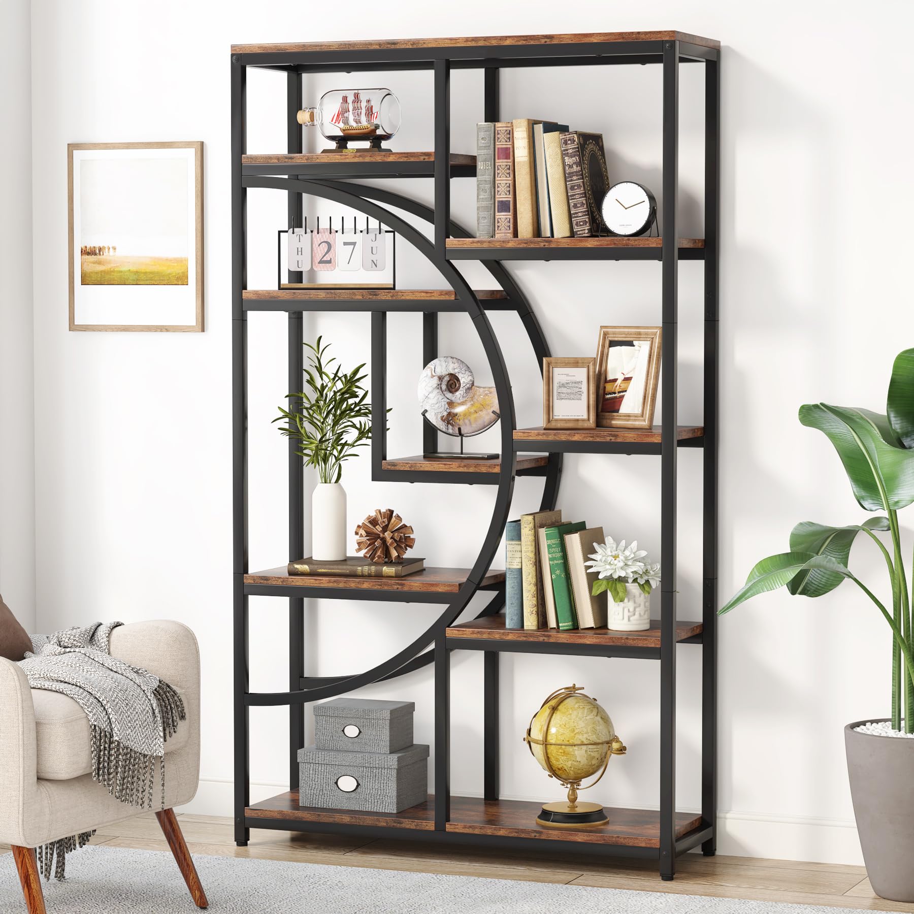 Tribesigns Bookshelf Industrial 5 Tier Etagere Bookcase, Freestanding Tall Bookshelves Display Shelf Storage Organizer with 9-Op