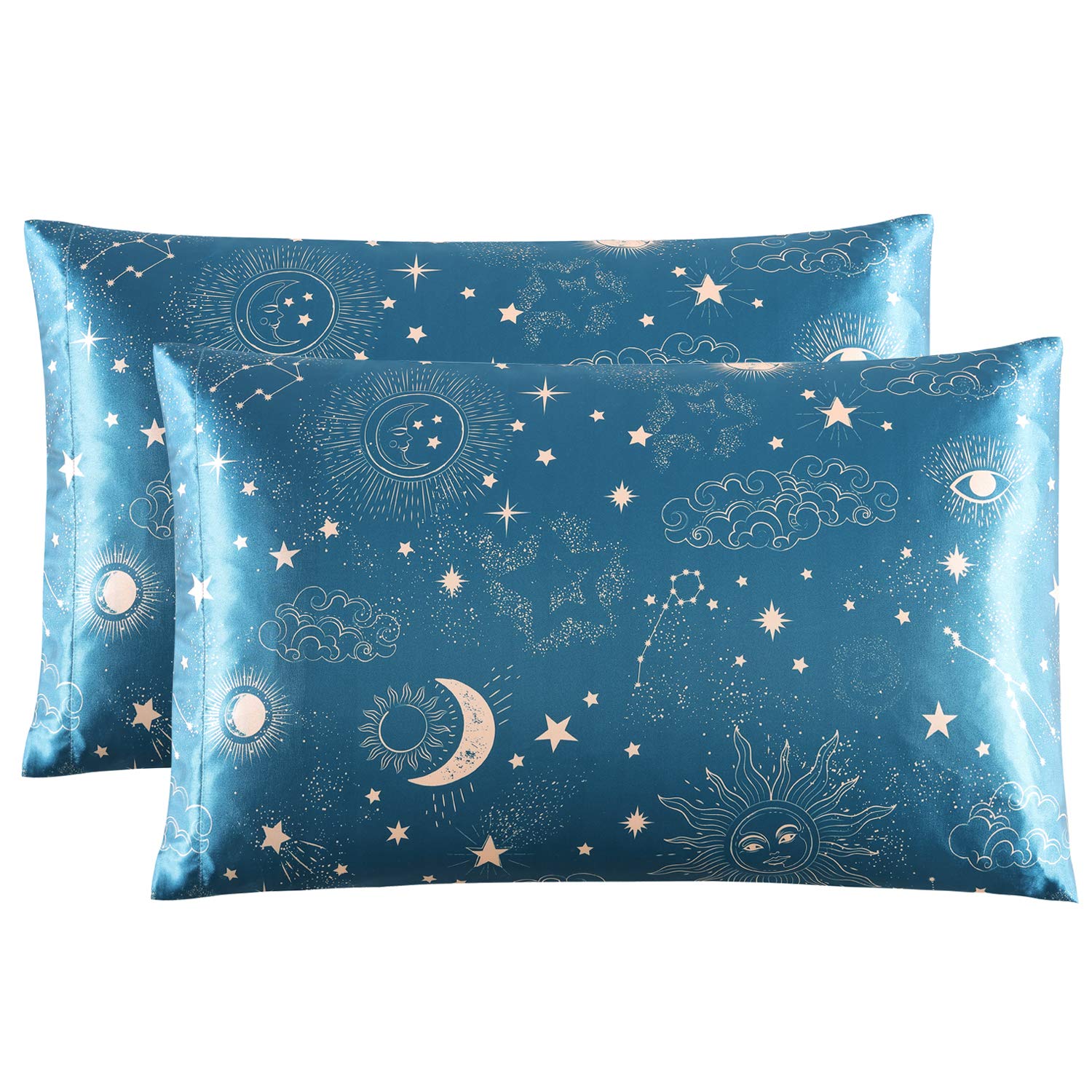 EXQ Home Silky Satin Pillowcase for Hair and Skin,Printed Cooling Pillow Cases Standard Size Set of 2 Satin Pillow Case 2 Pack w