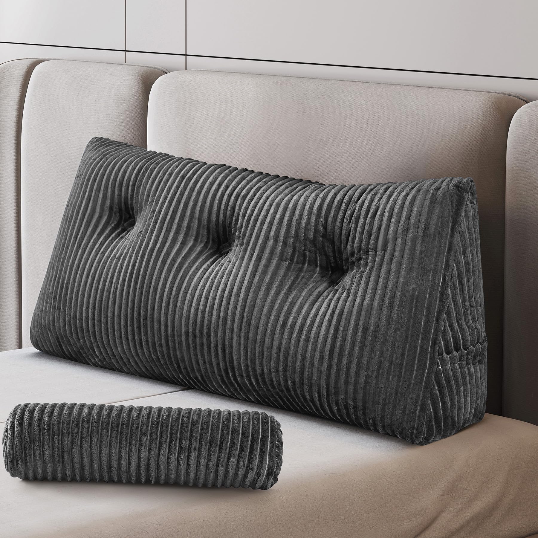 Z-hom Large Wedge Pillow Headboard, Twin Triangular Headboard Pillow, Reading Pillow Standard Bed with a Roll Pillow for Bed Sit