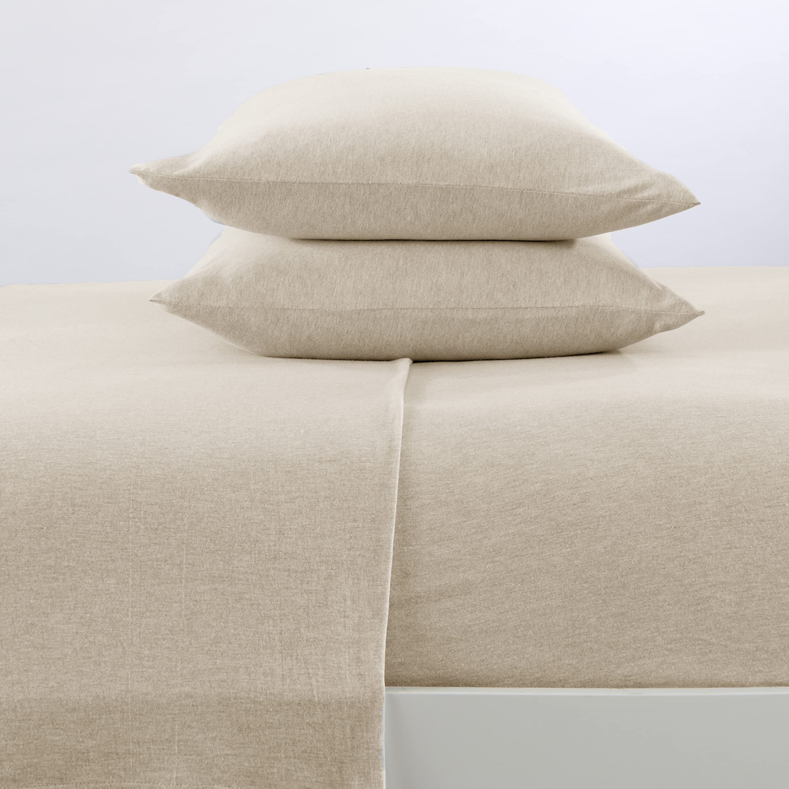 3 Piece Jersey Knit Twin XL Cotton Blend Oatmeal Sheet Set | Ultra-Soft T-Shirt Jersey Bedding Sheets & Pillowcases | Heathered,