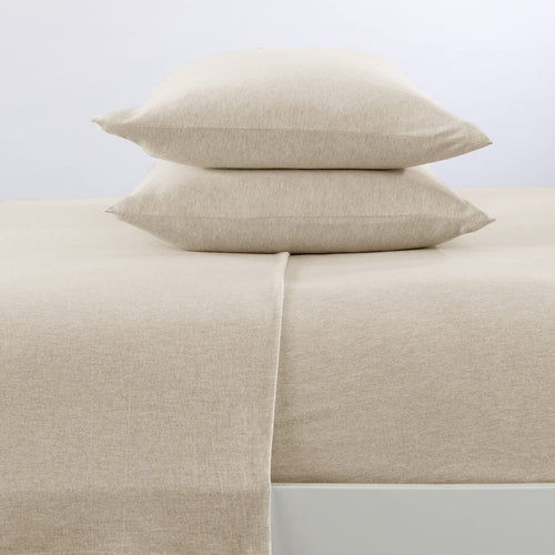 3 Piece Jersey Knit Twin XL Cotton Blend Oatmeal Sheet Set | Ultra-Soft T-Shirt Jersey Bedding Sheets & Pillowcases | Heathered,