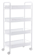 JANE EYRE Rolling Utility Storage Rack Cart on Wheels, Trolley Carft cart, Multi-Purpose Organizer Shelf (White, 4 Tier)