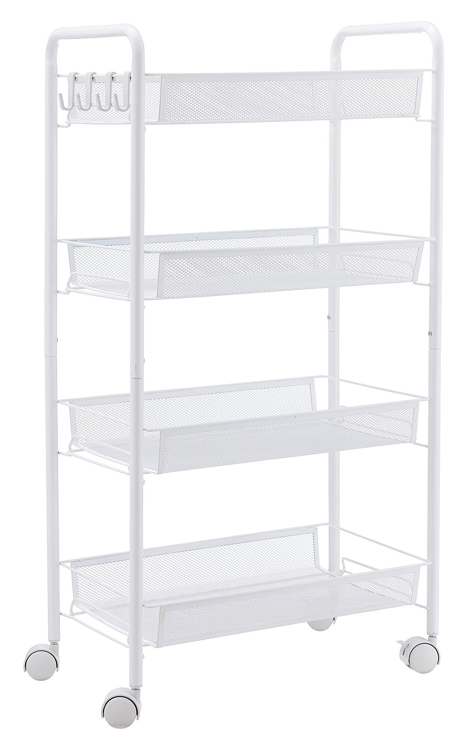 JANE EYRE Rolling Utility Storage Rack Cart on Wheels, Trolley Carft cart, Multi-Purpose Organizer Shelf (White, 4 Tier)