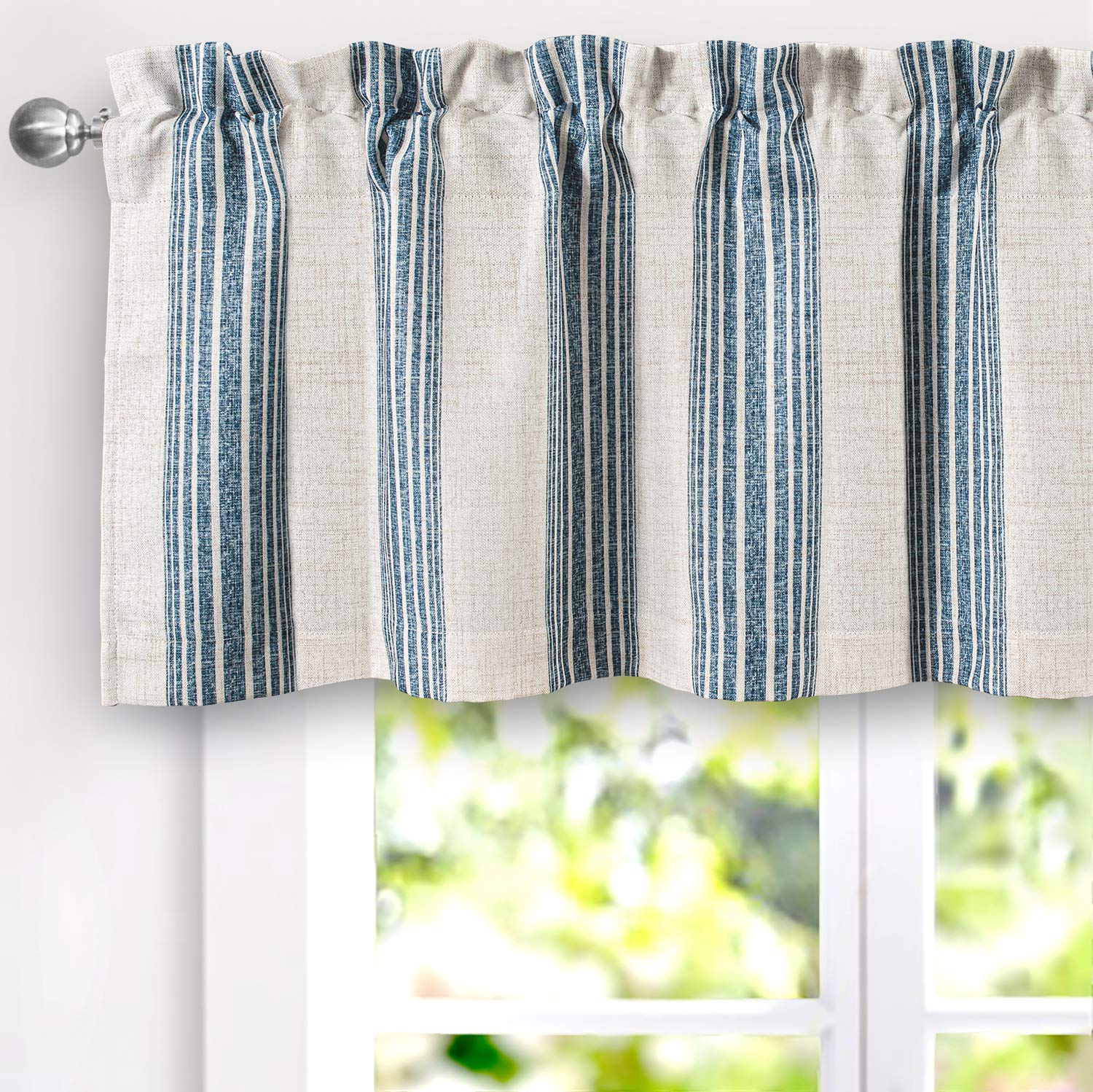 DriftAway Chris Vertical Striped Pattern Linen Blend Thermal Insulated Blackout Linen Window Curtain Valance Rod Pocket 2 Layers
