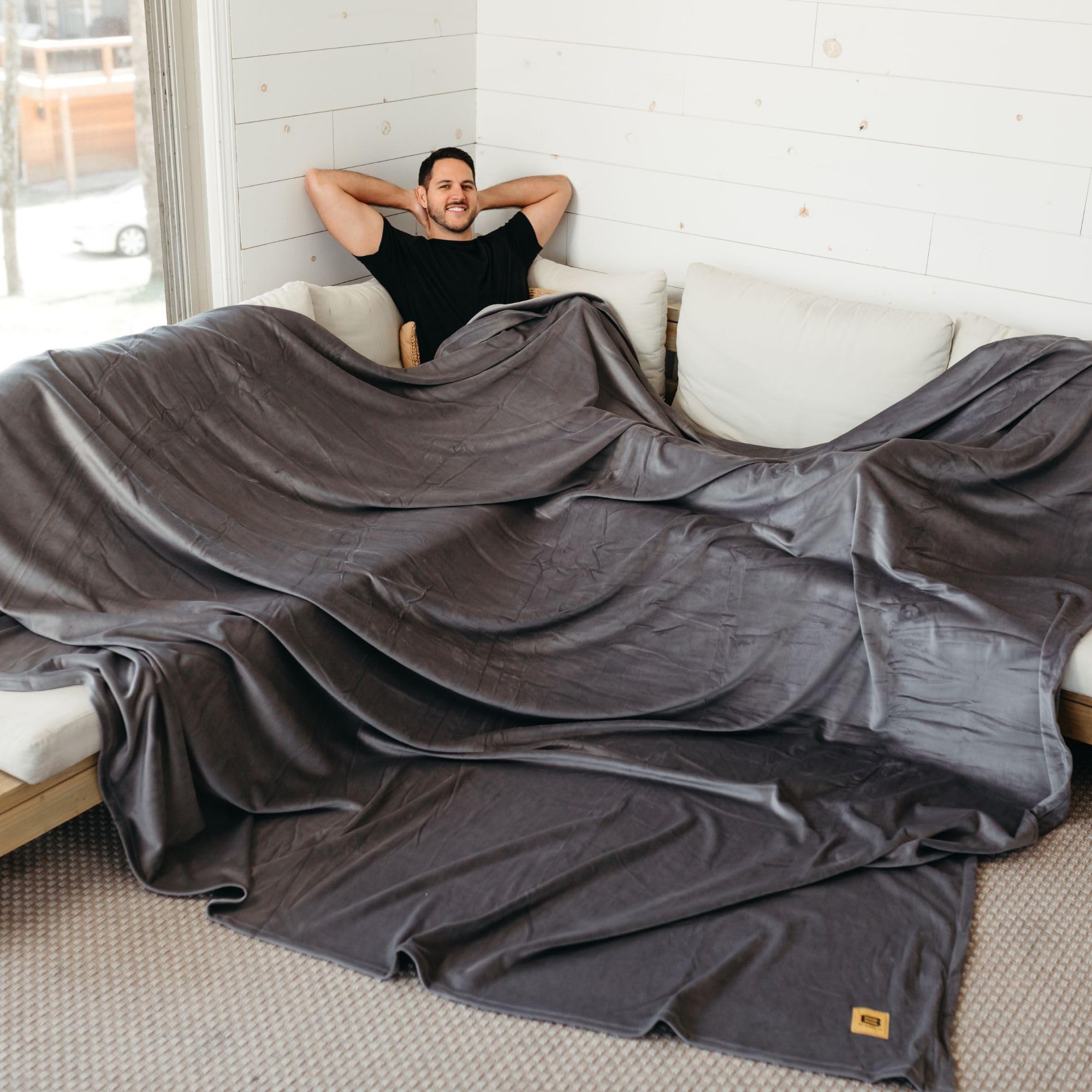 Big Blanket Co Original Stretch Light Grey | Extra Large 100 Square Feet Soft, Giant Blanket | Fits The Whole Family | The Bigge