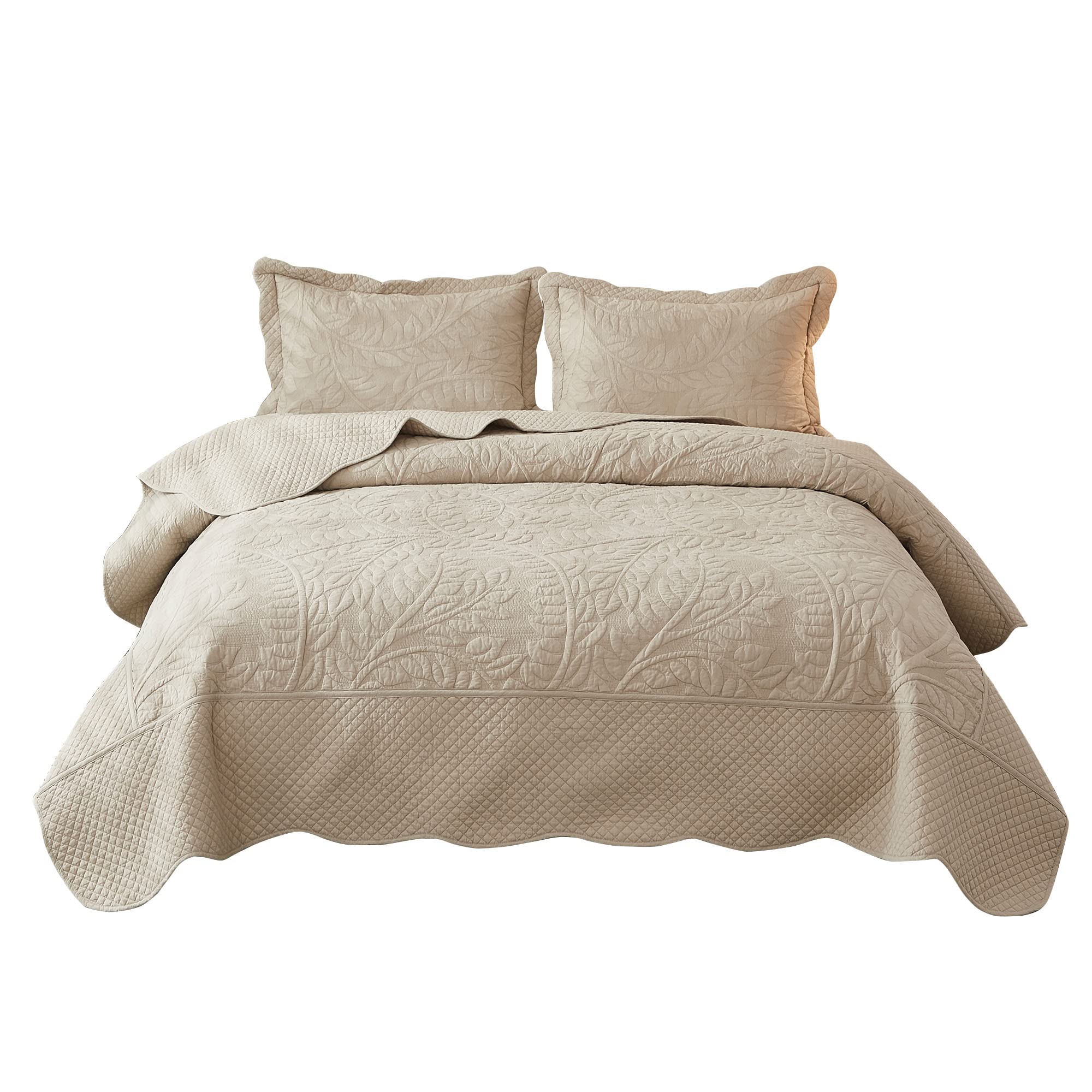MarCielo 3-Piece 100% Cotton Oversized Bedspread Set Coverlet Set Lightweight Quilt Set Embroidery Farmhouse Bedding Set (Natura