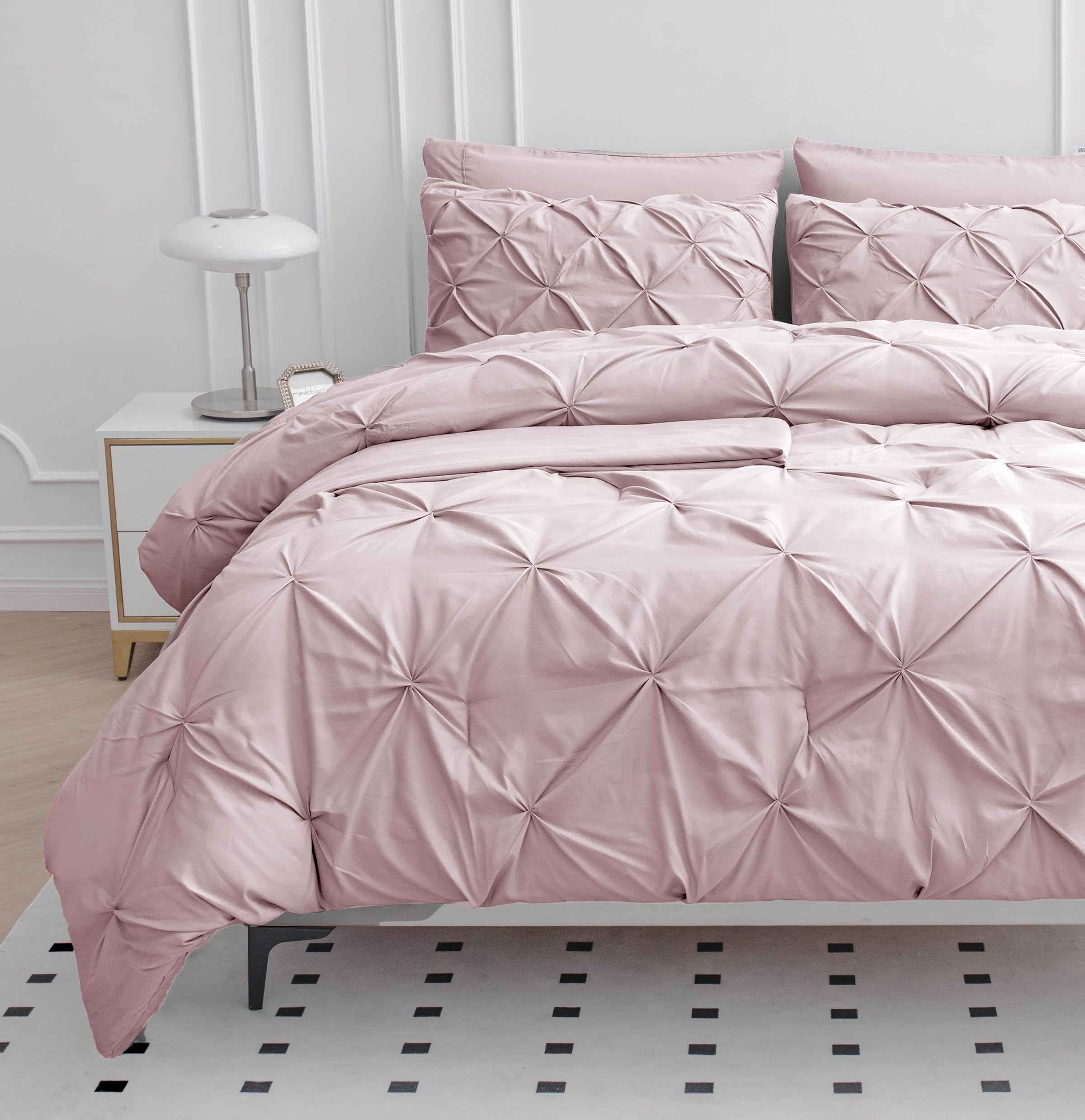Lane Linen Cal King Comforter Set, 7 Piece Cal King Bedding Set - Pintuck Style, Soft Comforter Sets with Sheets & Shams - Sepia