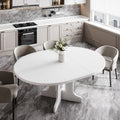 Feonase 59 Round Extendable Dining Room Table for 6, Modern Oval Kitchen Table with Heavy Duty Wood Base, for Kitchen Dining Liv