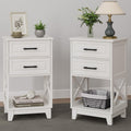 RoyalCraft Tall Nightstand Set of 2, White Side Table with 2 Drawers and Open Shelf Below, Bedside Table with Solid Feet, Modern
