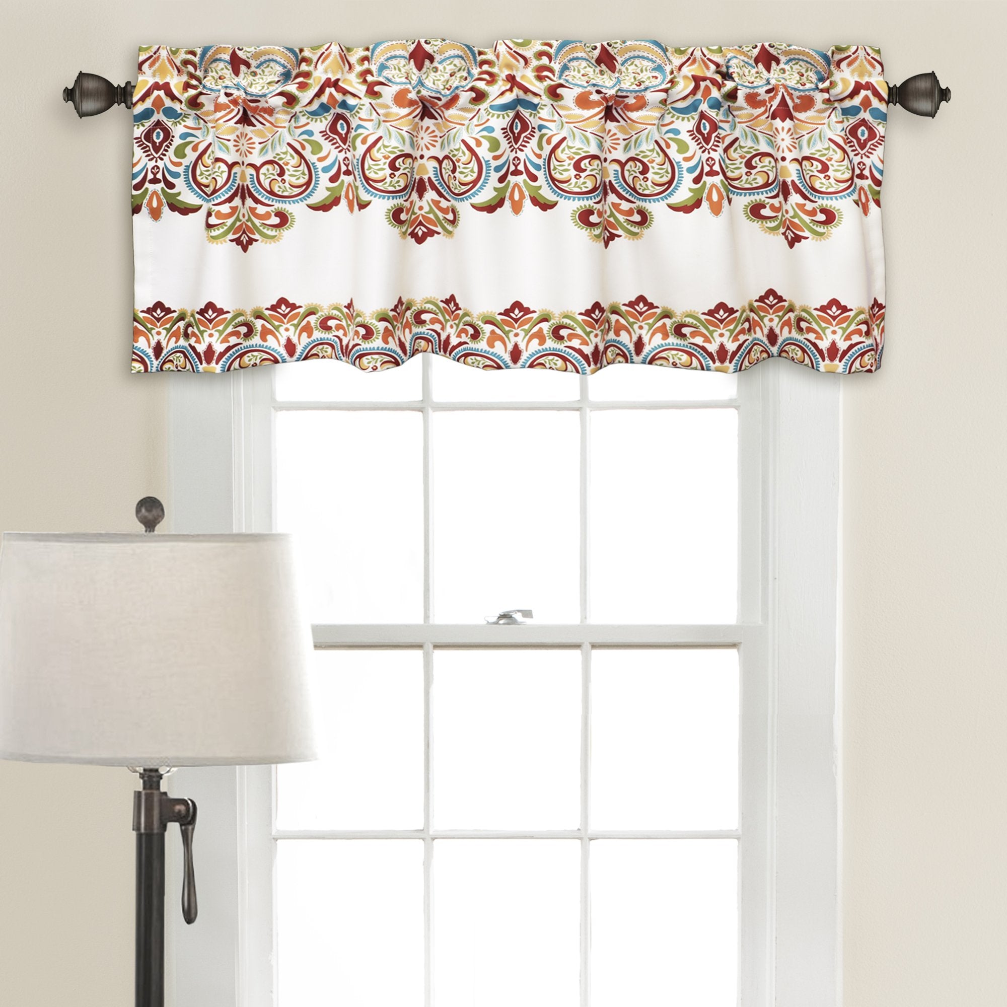 Lush Decor Clara Valance Paisley Damask Print Bohemian Style Single Curtain, 18    x 52   , Turquoise and Tangerine