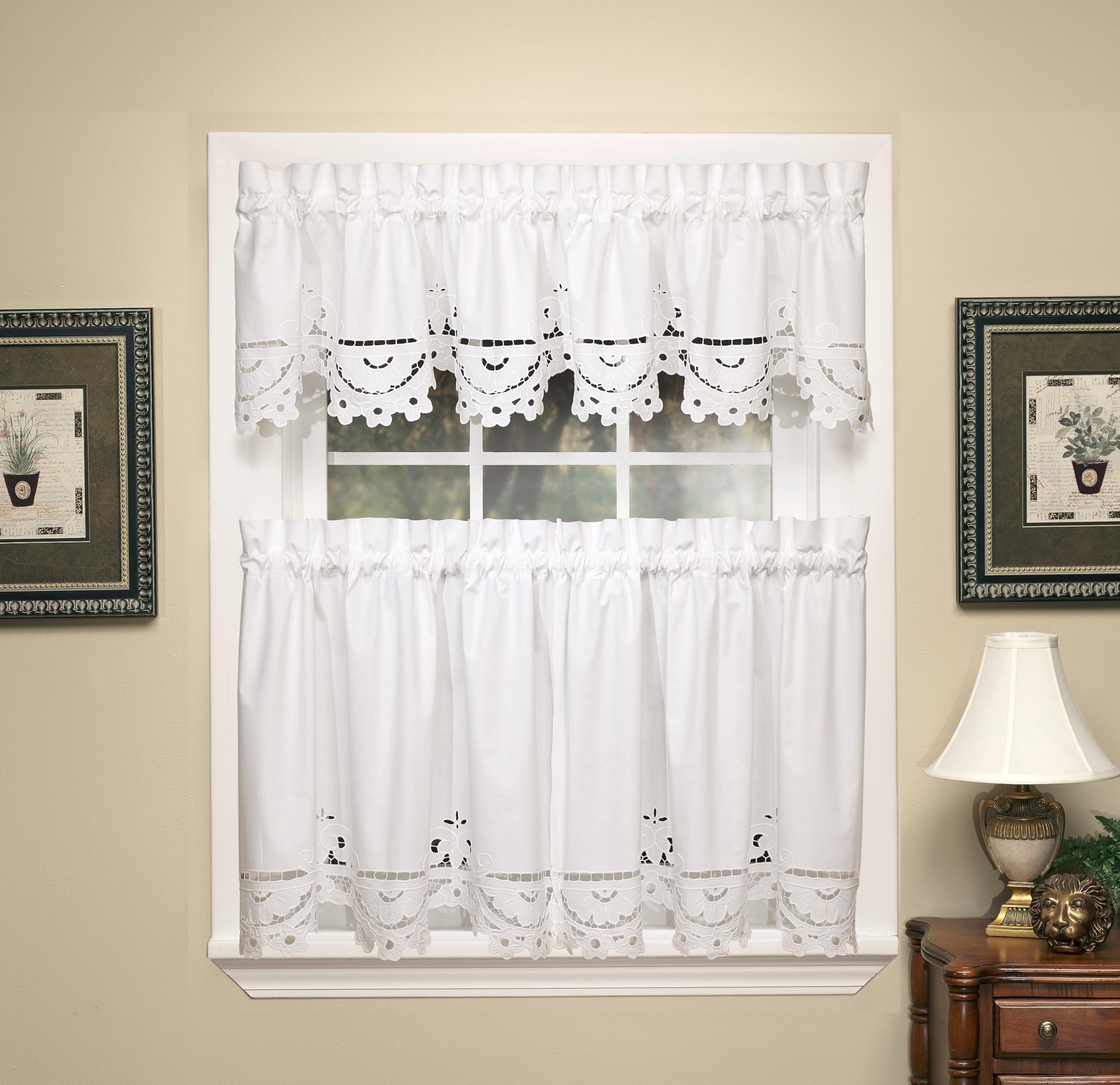 Todays Curtain Imperial Classic Drawn Cutwork Window Tier, 24-Inch, Beige