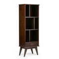 SIMPLIHOME Draper Bookcase - 64 inch Tall Solid Hardwood Storage Bookshelf in Medium Auburn Brown, Mid-Century Modern Storage fo