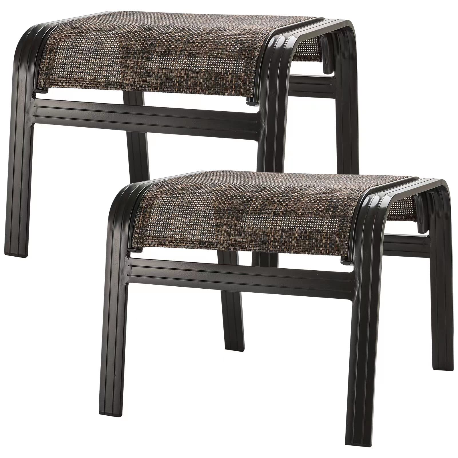 Deguifei Patio Footstools Outdoor Foot Rest Aluminum Ottomans Samll Seat Wicker Furniture Patio Ottoman 2 Pieces Brown