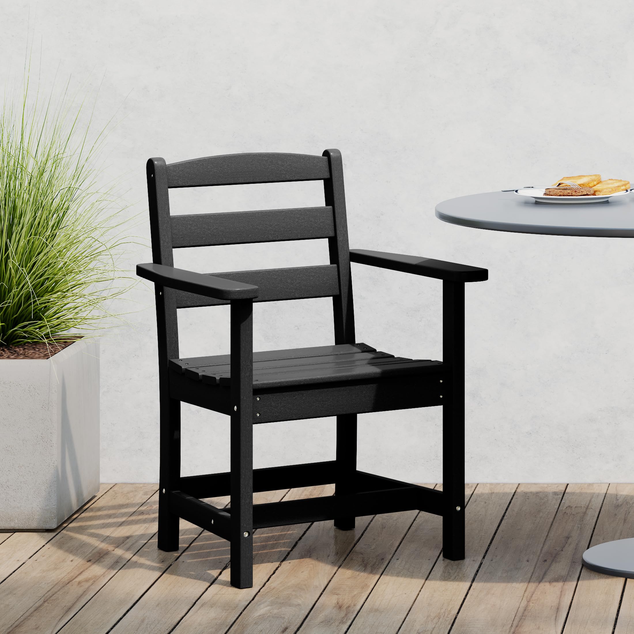 Costaelm Garden Dining Chair, Outdoor Patio Adirondack Chair with Arm, HDPE Poly Lumber, Waterproof Restaurant Bistro Dining Cha