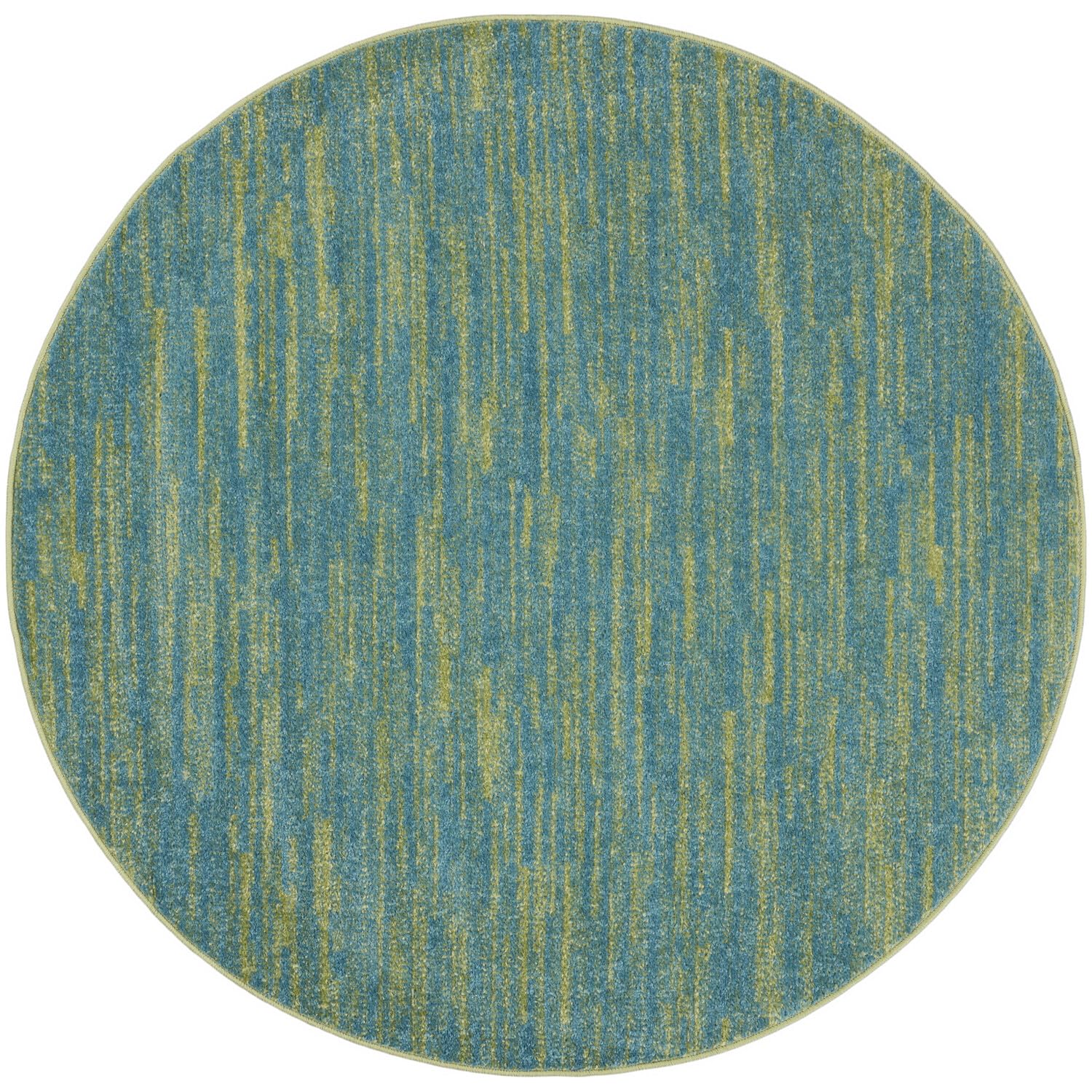 Nourison Essentials Indoor/Outdoor Blue Green 4 x Round Area Rug, Easy Cleaning, Non Shedding, Bed Room, Living Room, Dining Ro