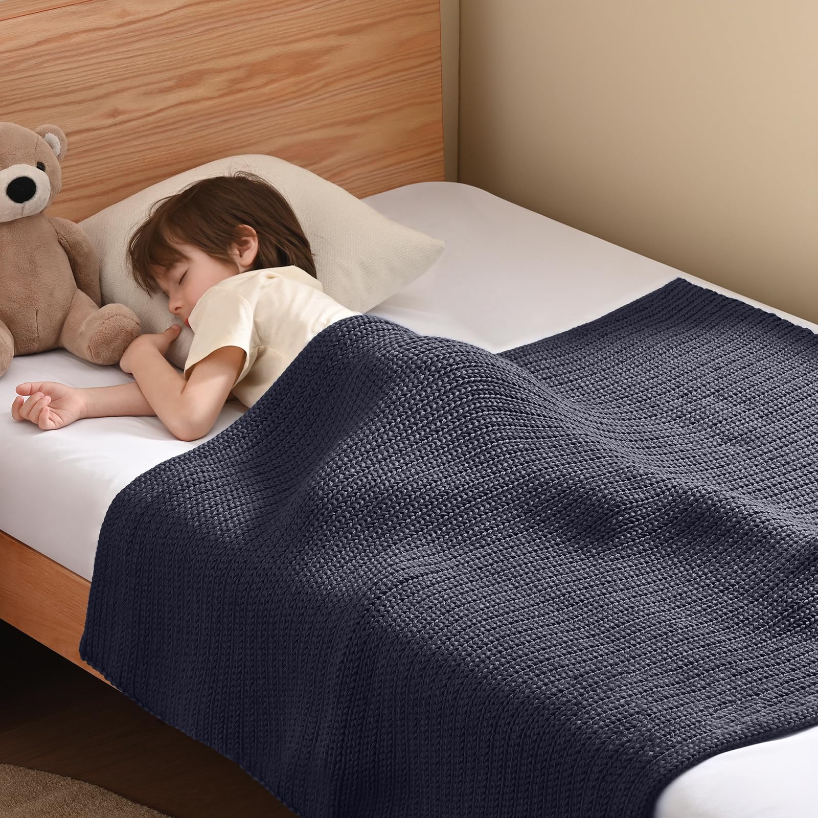 Guohaoi Knitted Weighted Blanket Kids (Dark Grey 50x60 10lbs) No Beads Cooling Heavy Blanket, Home Decor Breathable Chunky Knit 