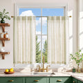jinchan Boho Kitchen Curtains 36 Inch Linen Tier Curtains with Geometric Pattern Bohemian Cafe Small Light Filtering Window Trea