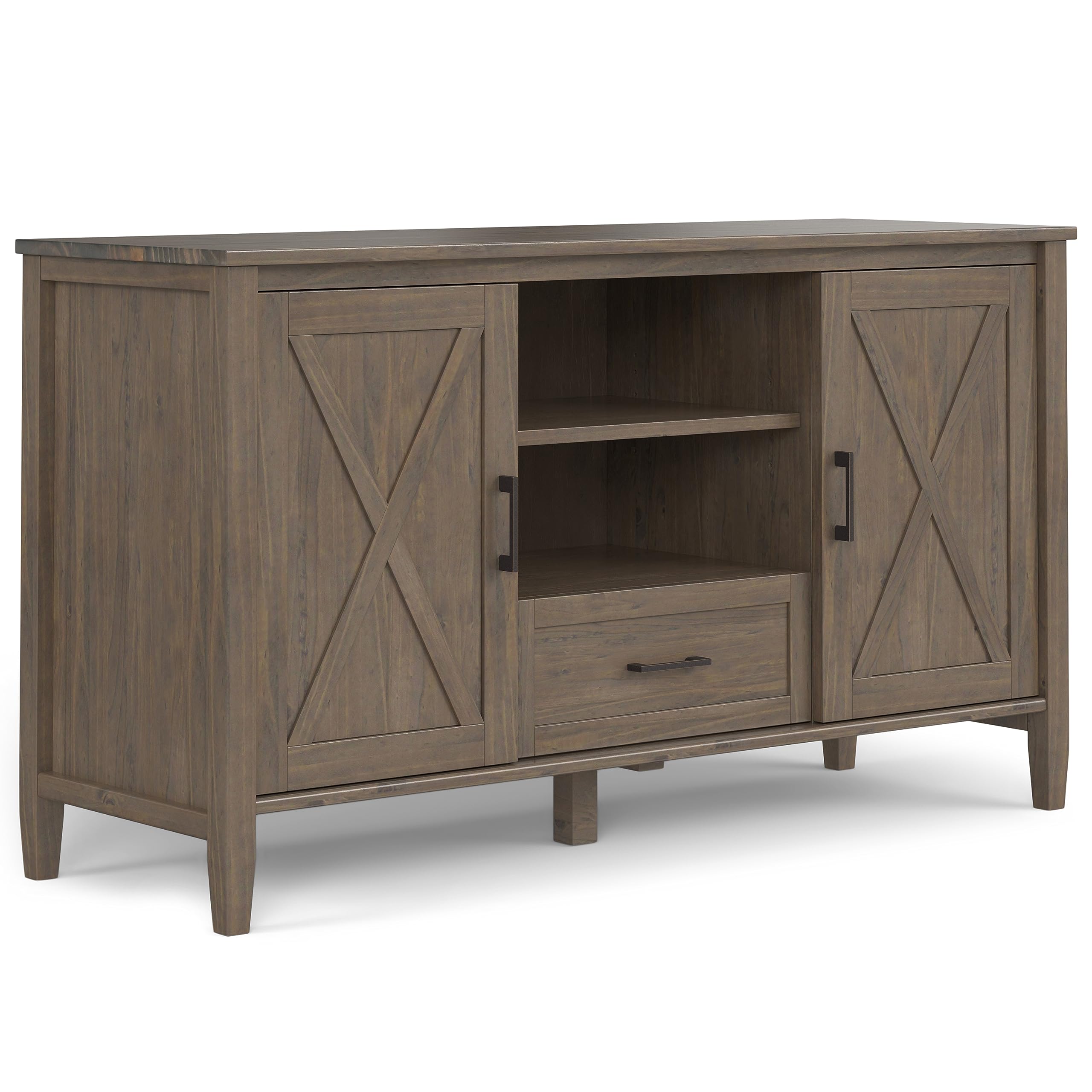 SIMPLIHOME Ela Solid Wood 53 inch Wide Transitional TV Media Stand in Smoky Brown for TVs up to 60 inches for The Living Room an