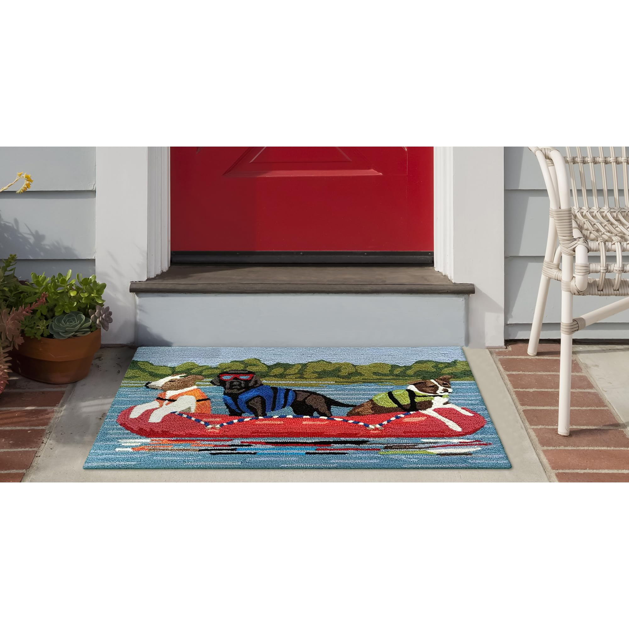 Liora Manne FRONTPORCH Indoor/Outdoor Hand Tufted Synthetic Blend Durable Area Rug - Transitional Graphic Cabin Dog Camping (Raf
