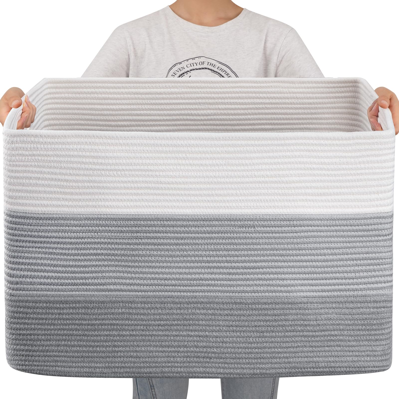 OIAHOMY 108L Super Large Blanket Basket, 25   x16   x16    Rectangle Woven Baskets for Storage, Cotton Rope Basket For Living Ro