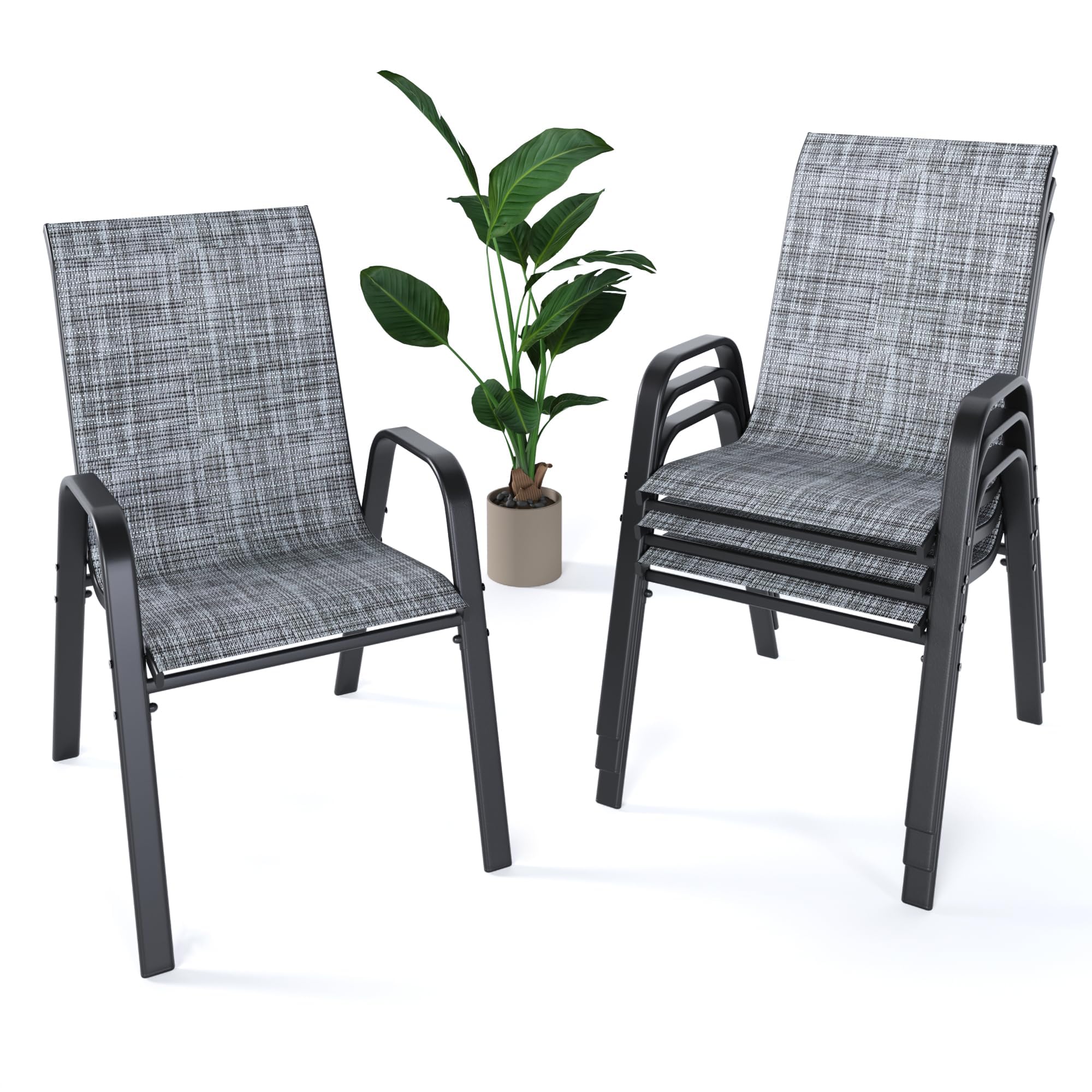 CHINNLUU Outdoor Patio Chairs Set of 4 Stackable Dining Chairs All-Weather Textilene Furniture Set for Pool Deck, Backyard, Gard