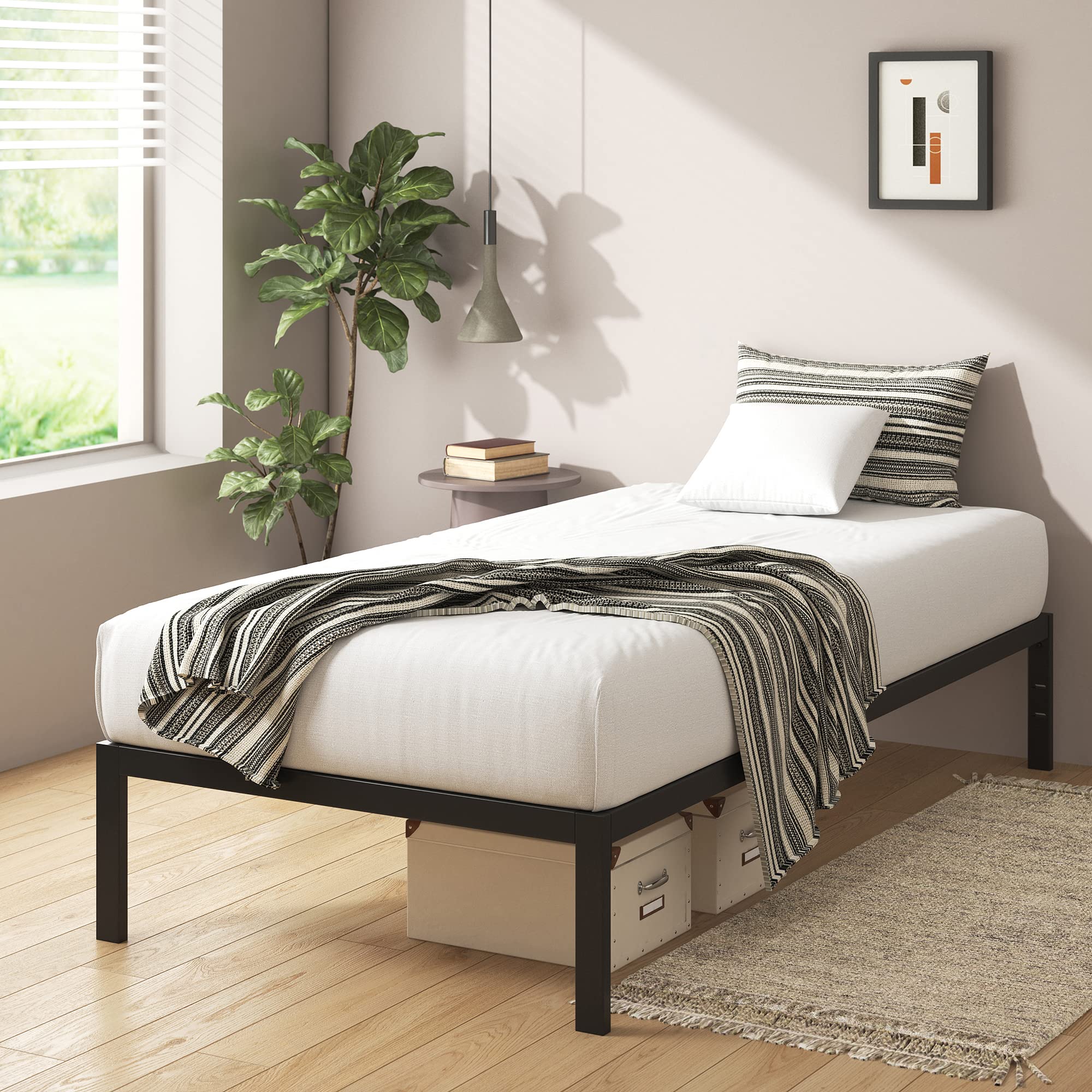 ZINUS Mia Metal Platform Bed Frame, Wood Slat Support, No Box Spring Needed, Easy Assembly, Black, Twin