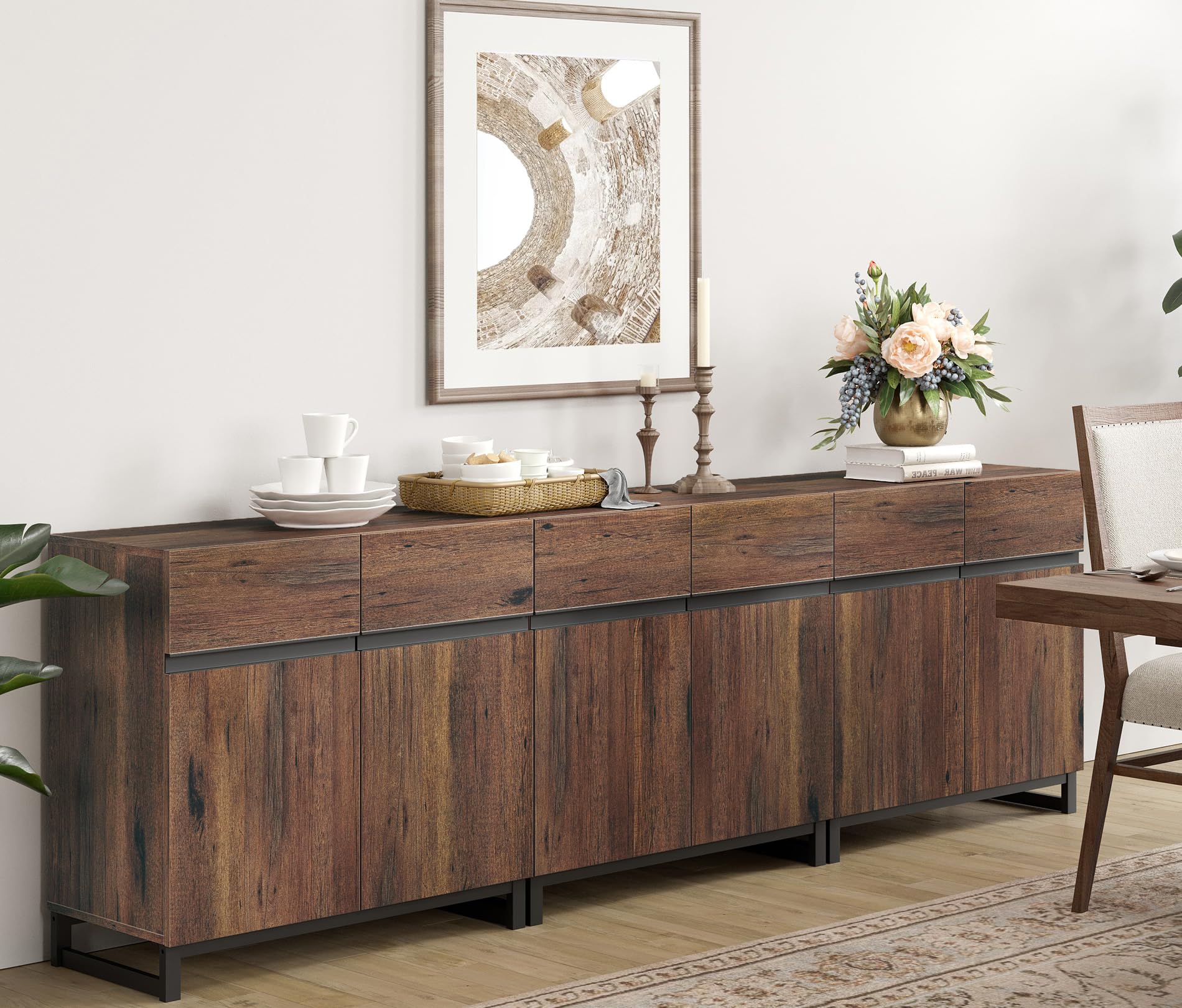 WAMPAT 3 in 1 Multifunctional Sideboard Buffet Cabinets, Modern Sideboard with Adjustable Shelf and Metal Base, Coffee Bar Cabin